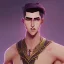 Placeholder: beautiful fantasy ethnic clothing, friendly male slim with lean muscles, strong jawline, full big lips, short hair, happy slight cute smile,