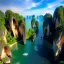 Placeholder: Railay West, Thailand,aerial view,cloudy,extremely detailed digital painting, high resolution,8k, realistic, beautiful, volumetric lighting, mystical colors ,perfectly centered image, perfect composition, rim light, beautiful lighting,masterpiece, stunning scene, raytracing, anatomically correct, in the style Van Gogh and robert e howard and Ken Kelley and Ohrai Noriyoshi and Simon Bisley and tomzj1.