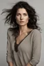 Placeholder: Stunning natural true colors professional photography on white background showing incredibly beautiful 32-year-old European woman. (She has white skin, tousled black hair, pretty face without makeup, big round brown eyes, cute profiled nose, detailed full lips.) (She's not wearing earrings, necklaces, jewelry or body accessories.) (Show the womans face in natural head pose within the boundaries of the photo. make half of the face 15 years older.)) (((realistic skin tones, skin texture))