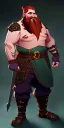 Placeholder: A full body dungeons and dragons character design of a dwarf male warrior who has a short, stout, and strong build, with a thick ginger beard, long ginger hair styled into a man bun, and wearing mail armor with pauldrons