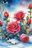 Placeholder: magic Winter landscape, blooming roses in the snow. Jean-Baptiste Monge style, watercolor, ink. Picturesque and colorful. Bright colors of the ring exquisitely luxury chic aesthetics photo harmony professional photo 64K pixel graphics high detail bright lighting