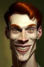 Placeholder: portrait of a man with an angular face, short red hair, very light skin, grotesque smile, high cheekbones