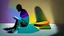 Placeholder: shadow made of different colors of a sitting person reading