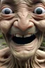 Placeholder: Organic with a biological mad skin texture of an alien face an animal look without nose and big black eyes and without ears