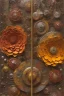 Placeholder: an abstract painting of rusted metal and flowers, african, rust, scaffolding, iron cladding, decay, mixed media, textured, anatomically correct, beautiful perfect face, sharp focus, highly detailed