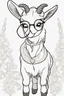 Placeholder: Outline art for cute coloring pages with goat with glasses, full body, white background, sketch style, only use outline, clean line art, no shadows and clear and well outlined.