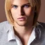 Placeholder: Man with blond straight hair and brown eyes