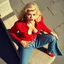 Placeholder: Jayne mansfield in jeans, birds eye view