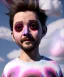 Placeholder: Ultra realistic speed clouds sky scene, wide angle view, sweet childs falling down, inflatable color clothing, free jumping flying, many trinkets, monster head, hair monster, many jelly beans, balls, color smoke, smile, happy, circus style, extreme, wind, clouds sea, 20,000 feet altitude, stratosphere, soft color, highly detailed, unreal engine 5, ray tracing, RTX, lumen lighting, ultra detail, volumetric lighting, 3d, finely drawn, high definition, high resolution.