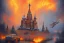 Placeholder: Peinture de Vladimir poutine, kremlin en feu,