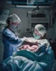 Placeholder: image of two doctors in a hospital surgical theatre holding a newborn baby