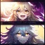 Placeholder: Clear focus, 8k, beautiful lighting, vibrant colors, girl, white long hair, vibrant golden eyes, messy hair, hair in between the eyes, laughing, angry,