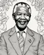 Placeholder: coloring page for teens, simple outlines art, bold outlines, clean and clear outlines, no tones color, no color, no detailed art, art full view, wide angle, white background, Nelson Mandela