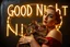 Placeholder: sign "GOOD NIGHT", photo, portrait of an art deco woman with a cat