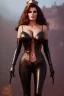 Placeholder: Raquel Welch as evil queen in black leather, leather, busty, cleavage, angry, stern look. character design by cory loftis, fenghua zhong, ryohei hase, ismail inceoglu and ruan jia. unreal engine 5, artistic lighting, highly detailed, photorealistic, fantasy