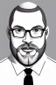 Placeholder: black and white,real estate agent,bald white male with thick grey beard,55 years old,metal wire frame glasses,, necktie,portly,detailed drawing,white background