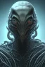 Placeholder: evil predator with crown, alien, brutal face, tron, head, burn eyes, 8k, finely detailed, dark light, photo realistic, hr giger, cyberpunk