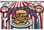 Placeholder: carnival food, with a bite taken out, clean vector style, bold outline