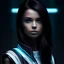 Placeholder: portrait of an attractive futuristic young brunette