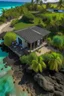 Placeholder: luxury eco resort hawaii bungalow at the beach drone view