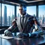 Placeholder: complex 3d render ultra detailed of a futuristic man android with business suit, in luxurious office sitting at desk overlooking city, cyborg, robotic parts, beautiful studio soft light, rim light, vibrant details, luxurious cyberpunk, lace, hyperrealistic, anatomical, facial muscles, cable electric wires, microchip, elegant, beautiful background, octane render,8k, best quality