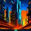 Placeholder: cyberpunk retro futuristic capital for comics orange