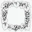 Placeholder: Black pen drawing of a square frame made with bunches of grapes and raisins and vine leaves