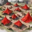 Placeholder: dnd, fantasy, top-down map, map of a large camp, demonic wastes, red, black sand, tents, illustration, watercolour,