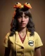 Placeholder: Portrait, waitress woman with monster muppet mask that covers her entire head, retro style, Sesame Street style, gold, smooth, unreal engine 5, god lights, ray tracing, RTX, lumen lighting, ultra detail, volumetric lighting, 3d.