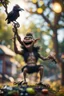 Placeholder: twig troll gremlin moron holding crow dropping garbage from tree tops laughing,bokeh like f/0.8, tilt-shift lens 8k, high detail, smooth render, down-light, unreal engine, prize winning