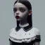 Placeholder: Jenna ortega as Wednesday addams,Short-Sleeve Peter Pan Collar Dress,vampy lipstick, hyper detail, octane render, unreal engine 5, photorealistic, 8k resulation