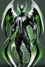 Placeholder: Cyborg symbiote, white color, green color, tendrils, high tech, cyberpunk, biopunk, membrane wings, carbon fiber, cyber tentacles, and the other two.