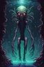 Placeholder: cosmic horror, nightmare, galaxy in eyes with dread, truth, alien underwater, fullbody, 8bits, pixel art,