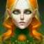 Placeholder: fantasy setting, woman, orange and white hair, green eyes, wavy hair, freckles