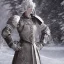 Placeholder: smooth hyper realistic, beautiful Japanese snow knight robot in crown, pale colors, dark cosmos background, extremely sharp detail, finely tuned detail, ultra high definition, 8 k, unreal engine 5, ultra sharp focus, accurate sword wings, positive smile, lot of details, fit within portrait, Ambiance winter, perfect composition, perfect hair, perfect hands, finger up gestures