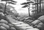 Placeholder: A photo of my traditional, monochromatic nature pencil drawing inspired by Japanese woodblock prints, featuring a stylized scene of a forest with a focus on a rocky, natural stone pathway.
