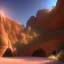 Placeholder: Cave in a desert mountain, hyper realistic, photography, rays, amazing lighting