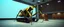Placeholder: in the style of Escher and Giger and Fallout 4, pinhole cam, airbrush 3d rendering, on tv screen:A five-second cinematic single take in a clean industrial presentation hall. A bizarre mechanically plausible tracked atv machine stands beside a presentation podium, designed to look like a giant mechanical praying mantis. T Two long folded mechanical front arms resemble mantis forelegs, huge head and arm