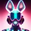 Placeholder: A beautiful portrait of a cyborg rabbit white neon color scheme, high key lighting, volumetric light high details psychedelic background