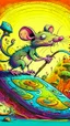 Placeholder: Tail Whip / Trip / Trick: "A cartoon rat spinning its tail, tripping a small monster or another rat, exaggerated comic motion, whimsical dungeon background, colorful, playful fantasy style."