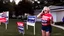 Placeholder: manly woman screaming on phone with trump 2024 campaign signs all over lawn