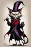 Placeholder: create a wild full body caricature of an aged and withered sorceress female vampire cat highly detailed with refined feline features in the caricature style of Gerald Scarfe and Ralph Steadman, precisely drawn, boldly inked, vividly colored, 4k