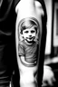 Placeholder: A simple black and white tattoo of three sons, aged 12, 8 & 5 in a house