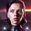 Placeholder: retro sci-fi portrait image from 1960, supermarket parking explosion, fire, classic black widow, young Scarlett Johansson, tight lycra suit, soft color, highly detailed, unreal engine 5, ray tracing, RTX, lumen lighting, ultra detail, volumetric lighting, 3d, finely drawn, high definition, high resolution.