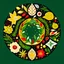 Placeholder: chrismtas motiv in a circel only red, dark green, gold and other chrismtas colors, open space in the middle