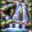 Placeholder: Waterfall spring blue silver water nymph flowers