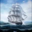 Placeholder: schooner, sail, rough sea, clear sky,