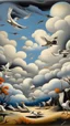 Placeholder: A white sky with singing birds painted by Thomas Hart Benton