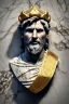 Placeholder: Ultra Realistic image, Roman sculpture, white marble material, Lionel Messi, gold Laurel leaves wreath, renaissance ornaments, one gold star in heart, sun ornament, blue marble background, chisel style, waist up portrait, emperor style, epic, celestial, cinematic lighting, God light, god rays, 4k resolution, smooth details, ornate details, soft lighting, unreal engine 5, art station, substance 3d.