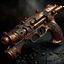 Placeholder: Create an image of old corrosion pirates gun copper with strange runes